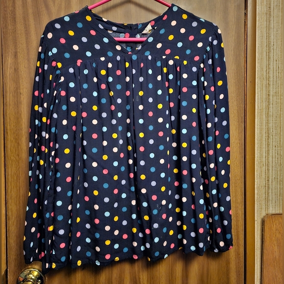 Gap Kids Blck Blue Multi Color Polka Dots Blouse XL long Sleeve Double Lined - Picture 2 of 6